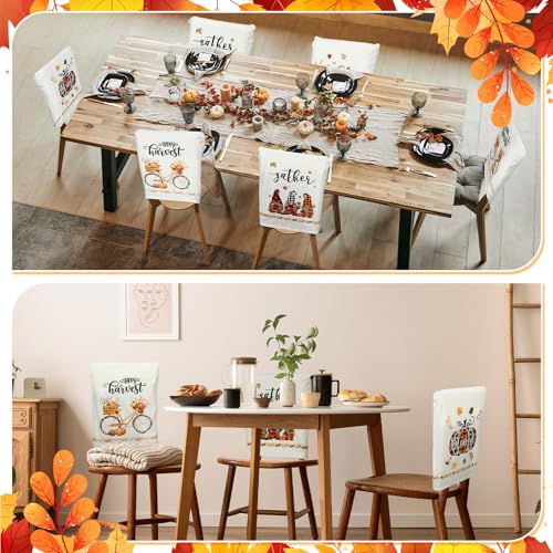 Moukeren Fall Chair Back Cover Set of 6 Thanksgiving Pumpkin Slipcovers Stretch Dining Chair Back Covers Farmhouse Removable Elastic Seat Protector for Home Thanksgiving Harvest Party Kitchen Decor - style: Pumpkin