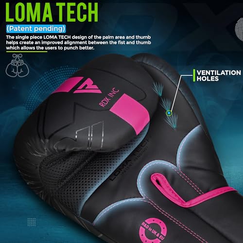 RDX Kids Boxing Gloves Sparring and Muay Thai Maya Hide Leather, Kara Patent Pending Junior Training Mitt for Kickboxing, Punching Bag, Focus Pads, MMA, Thai Pad, Double End Ball Punching Gloves - color: PINK, size: 8OZ