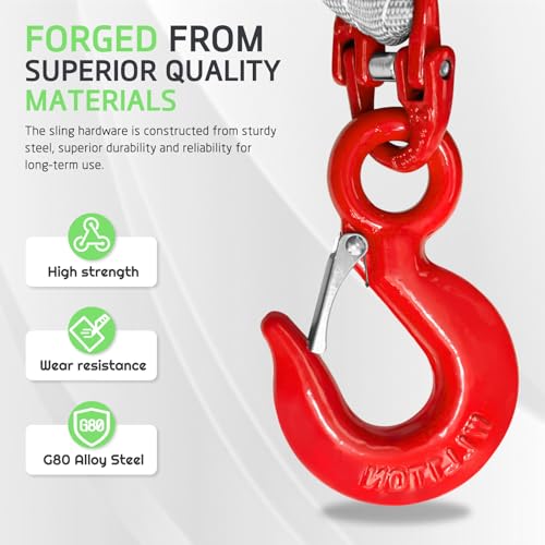 Heavy Duty Two Leg Bridle Web Sling 5ft 8800lbs Capacity Lifting Slings Straps with G80 Alloy Steel Grab Hooks Polyester Bridle Sling for Cargo Security Towing and Handling - size: 8800 lb / 5 ft