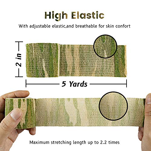 FRESINIDER 9 Rolls Self Adhesive Wrap Athletic Tape Gauze, Breathable Elastic Cohesive Bandage for Sports Injury & Pet (7 Pcs 2" x 5 Yards + 2 Pcs 1" X 5 Yards) (Forest Camo) - color: Forest Camo