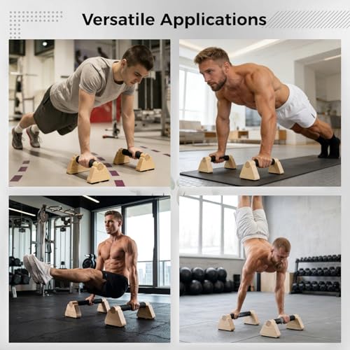 2 PCS Wooden Parallettes Push Up Bars, 9.85 x 3.93 In Solid Wood Pushup Handles, Non Slip Calisthenics Stands, Floor Exercise Bars for Handstand Training, Home Strength Workouts for Men Women