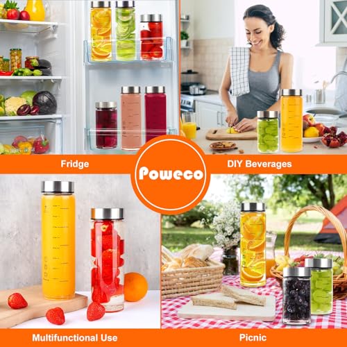 Glass Juice Bottles 4 Pack 20 oz - Wide Mouth Glass Water Bottles with Lids - for Juicing, Protein, Smoothie, Milk, Reusable, BPA Free, Stainless Steel Lids, Blender, Shaker Bottle [600ml] - color: 4-Pack (oz), size: 20oz/600ml