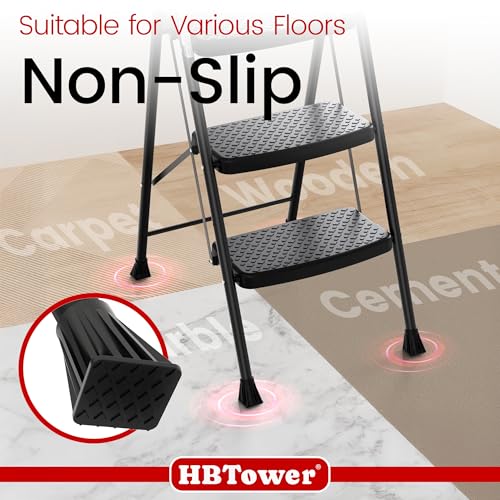 HBtower Step Ladder Sturdy, Heavy Duty Step Stool for Adults | Wide Anti-Slip Pedal Step Ladder Folding Step Stool for Home and Kitchen, Garage, Outdoor - size: 3 step ladder