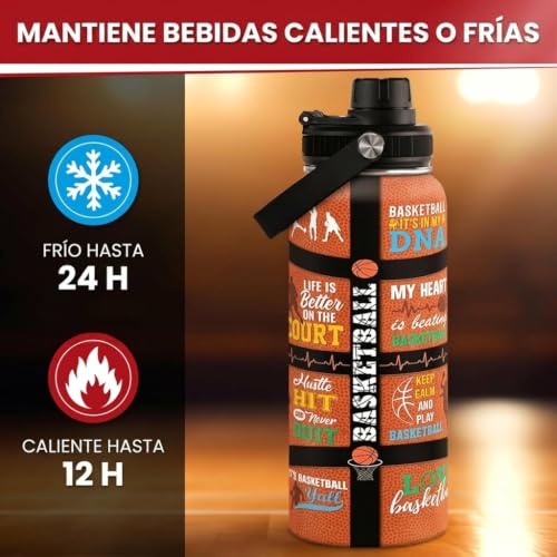 SANDJEST Basketball Water Bottle 32oz, Stainless Steel Insulated Sports Bottle with Lid, Basketball Gifts for Men Players Lovers Fan - color: Basketball 1