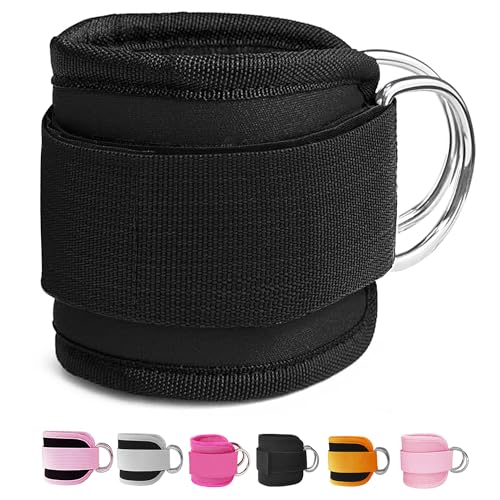 Fitness Ankle Straps for Cable Machines, 2 Pack Comfortable Adjustable Padded Ankle Wrist Cuffs, Kickback Glute Workouts for Men Women, D-Ring Leg Straps with Neoprene Padding - color: single-black