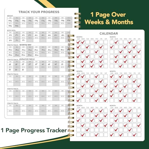 Thboxes Workout & Fitness Journal for Woman Man，8.5" x 6" Daily Exercise Log Notebook Personal Health Meal Planner for Weight Loss Gym Muscle Gain Workout Notepad Essentials Wellness Log, Green - color: Green