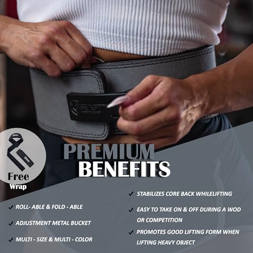 Beast Power Gear Weight Lifting Belt Lever Buckle 10MM 13MM Thick & 4 Inches Free Strap Weightlifting, Powerlifting, Deadlifts, Squats Men Women - color: Gray, size: Large