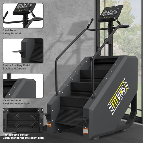 Fitvids Stair Stepper Machine, Commercial Grade Stair Climber with 15 Resistance Levels, Continuous Stair Stepping Machine for Cardio and Lower Body Workouts, LED Screen, Exercise Machine for Home Gym - color: Metal Black