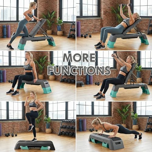leikefitness Exercise Step Platform, Multifunctional Aerobic Deck | with Cord and Adjustable Dumbbell & Weight Bench, Fitness Equipment for Workout Home Gym - color: Black