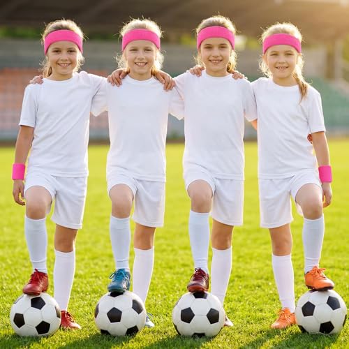 Sucrain 3 Pieces Sweatbands Set, 1 Pieces Sports Headband and 2 Pieces Wristbands,Wicking Sweat Head Band for Youth Womens Men - color: Pink