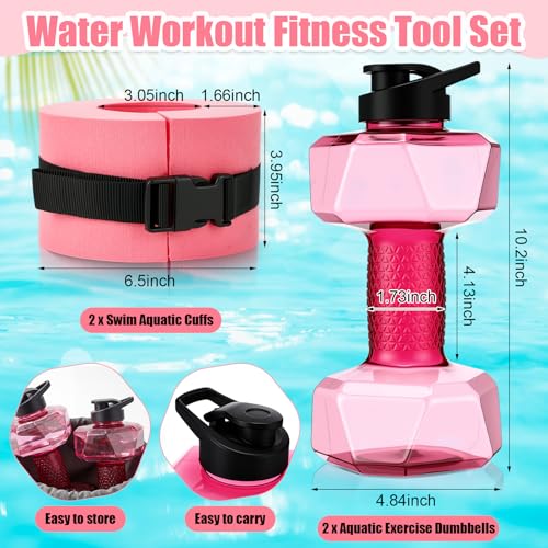 4 Pcs Water Aquatic Exercise Set 2 Ankle Wrist Swimming Weights 2 Water Aquatic Exercise Dumbbells PE Materials Dumbbell Aerobics with Non Slip Handle for Swim Pool Fitness Equipment