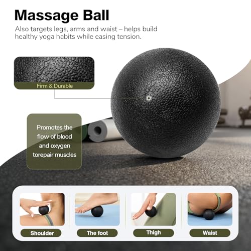 5 in 1 Foam Roller Set - Foam Roller for Legs, Muscle Roller Stick, Massage Ball, Resistance Band for Physical Therapy & Deep Tissue Muscle Massage (Black) - color: Black