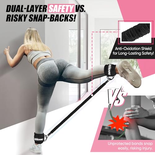 KUZARO Ankle Resistance Bands with Cuffs, Ankle Weights Bands for Working Out, Women Leg and Glutes Workout Equipment, Exercise Bands for Kickbacks, Butt and Booty Trainer, Home Gym Fitness Equipment - color: glossy black