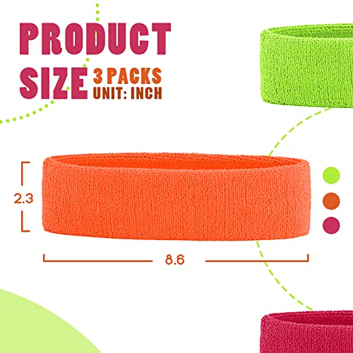 3 Pack Men & Women Sports Sweatbands Headbands - color: Orange,Green,Rose red
