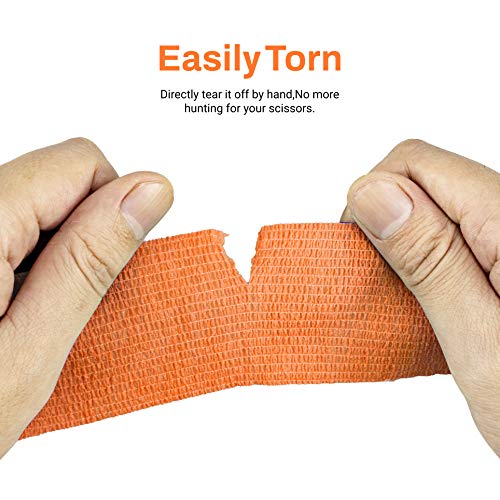 FRESINIDER 9 Rolls Self Adhesive Wrap Athletic Tape Gauze, Breathable Elastic Cohesive Bandage for Sports Injury & Pet (7 Pcs 2" x 5 Yards + 2 Pcs 1" X 5 Yards) (Orange) - color: Orange