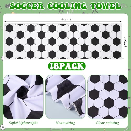 18 Set Soccer Cooling Towels with Plastic Container and Name Card 40"x12" Microfiber Breathable Chilly Ice Towel Sweat Towels Bulk for Neck Players Team Gift Sport Running Party Favors - style: Soccer