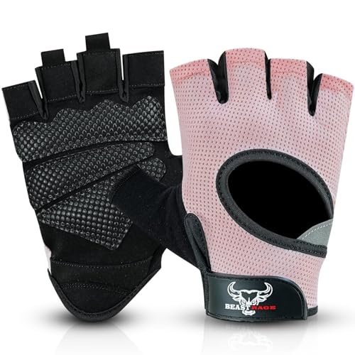 BEAST RAGE Fingerless Weight Lifting Gloves with Palm Protection Padding, Breathable Lightweight Gym Gloves for Men, Women, Weightlifting, Cycling, Exercise, Training Pull Up - color: Pink, size: X-Small