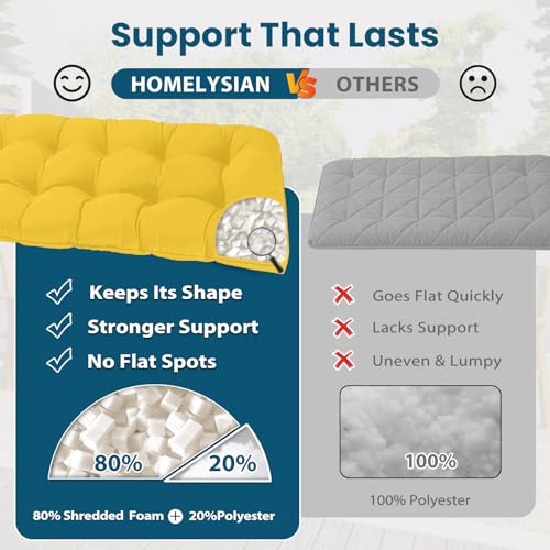 Tufted Bench Cushions for Outdoor Furniture, 48" x 18" Porch Swing Cushions Filled with Foam, Overstuffed Patio Cushions for Bench Loveseat with 2-3 Seats,Thick and Water Resistant, Yellow - color: Yellow, size: 48" x 18" x 5"