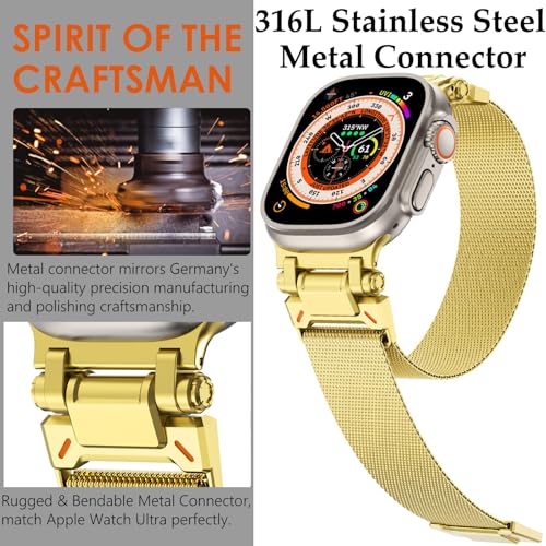 WINGLE Milanese Loop for Apple Watch Band Ultra 3/2/1 Band Ultra 49mm Series 11 10 46mm 45mm 44mm SE 3/2/1 Series 9 8 7 6 5 4 3 Men Women,Parachute-Style Buckle Stainless Steel Mesh Metal iWatch Bands - color: Magnetic Metal Mesh Loop-Gold