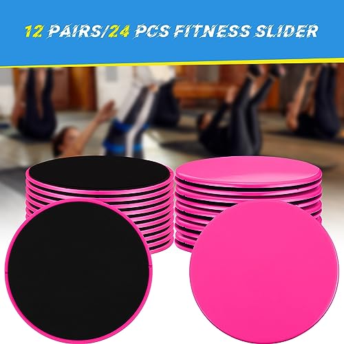 Jenaai 24 Pcs (12 Pairs) Core Sliders Exercise Glider Discs Bulk for Group Training Classes Fitness Slider for Working Out Dual Sided Core Gliding Discs AB Pads for Carpet Hardwood Floor - color: Rose Red