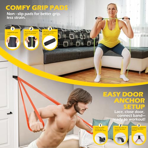 Pull Up Bands, Resistance Bands Set for Pull-Up Assistance, Exercise Bands with Door Anchor & Grip Pads for Men & Women Working Out, Physical Therapy, Muscle Training - color: Orange