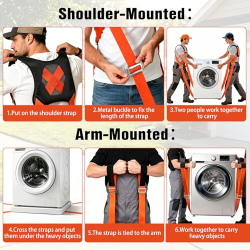 2-Person Lifting and Moving System—Anti-Slip Heavy Duty Moving Straps, Adjustable Shoulder Lifting Carrying Straps for Moving Furniture, appliances, and mattresses