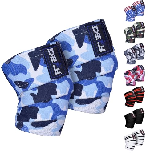 DEFY Knee Wraps for Weightlifting - Provides Knee Support for Powerlifting, Squats & Fitness Workouts - color: Blue Camo
