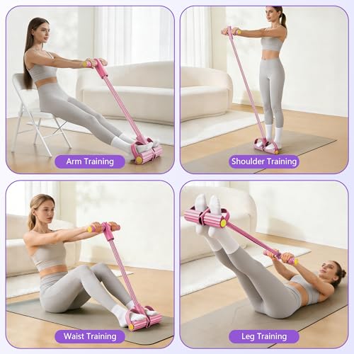 Upgraded Pedal Resistance Band with Handle, Soft Durable Fashion Puller Exercise with Thickened 6 Tension Ropes, Tube Pedal Resistance Device for Abdomen, Waist, Arm, Leg, Core/ABS - color: Pink