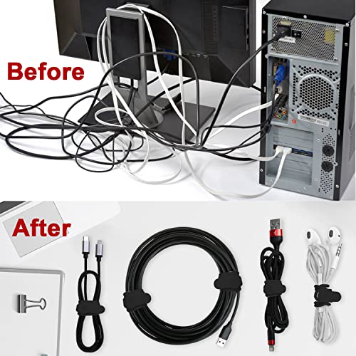 16Pcs Silicone Cable Ties Cord Organizer for Bundling Earphone, Phone Charger, Computer Cords, Reusable Wire Cable Management in Home,Office,Kitchen,School,Travel (Black) - color: Black, size: 4.2 Inch