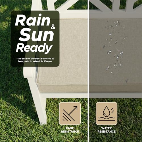 Outdoor Bench Cushion, Water-Resistant & Fade-Resistant, Porch Swing Cushions with Ties, Patio Furniture Seat Pads for Garden Loveseat Settee, Removable Cover Non-Slip Bottom, 48 x 16 Inch, Beige - color: Beige, size: 48" x 16" 1 Pack