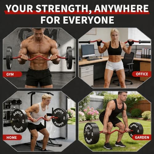 Olympic EZ Curl Bar 47" – 700LB Capacity 2-Inch Curling Bar for Bicep & Tricep Workouts, Hip Thrusts, Squats, Rows – Anti-Slip Diamond Knurling, Ergonomic Wrist-Friendly Curved Shaft for Home Gym - color: Red