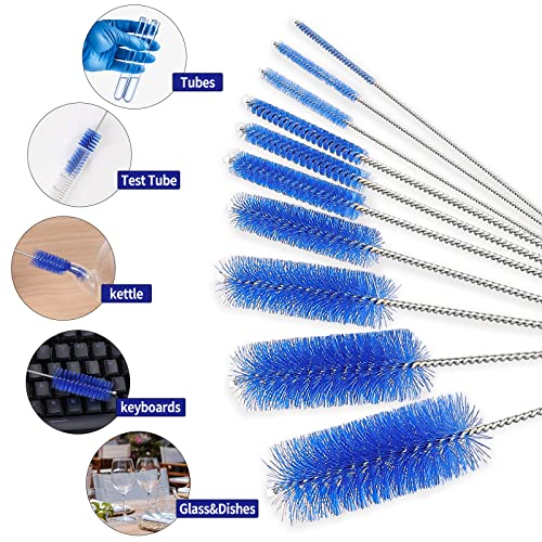 CiaraQ Bottle Cleaning Brushes, 8 Inch Nylon Tube Brush Set | Navy Blue Cleaner for Narrow Neck Bottles Cups with Hook, Set of 10pcs. - color: Navy Blue, size: 8.0 Inch (10pcs)