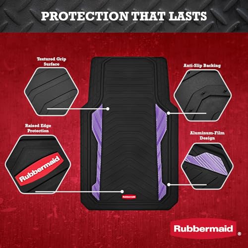 Rubbermaid Car Floor Mat, Heavy Duty All-Weather Car Mats Full Set with Dual-Tone Purple Aluminum Inserts – Universal Fit, Anti-Slip Backing, Trim-to-Fit for Most SUV, Sedan, Van - color: Purple