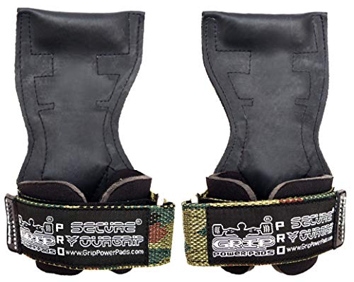 Lifting Grips PRO Weight Gloves Heavy Duty Barbell Gymnastics Straps Alternative to Power Hooks Deadlifts Adjustable Neoprene Padded Wrist Wrap - color: CamoBlckRber54, size: Small 5.0"-6.40" Wrist Size