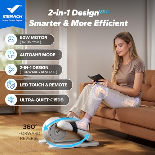 Sitting Under Desk Elliptical Machine, Leg Exerciser While Sitting for Seniors, Seated Pedal Exerciser, Quiet & Portable Pedal Exerciser with 8 Resistance Levels, Work from Home Fitness - style: White