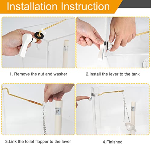 Hibbent Universal Metal Side Mount Toilet Handle Replacement Kit, Brass Toilet Flush Tank Lever with Stainless Steel Flapper Chains for Most Toilets, White Finish - color: White, style: Side Mount