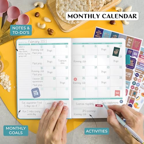 Legend Wellness Planner & Food Journal – Daily Diet & Health Journal with Weight Loss, Measurement & Exercise Trackers – Lifestyle & Nutrition Diary – Lasts 6 Months, A5 size – Turquoise - color: Turquoise Gold Foil, size: A5 (5.8” x 8.3”)