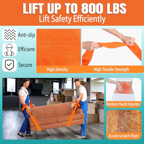 Moving Straps Upgrade Width, 2-Person Lifting and Moving System with Cotton Gloves, Lifting Wrist Straps for Moving Appliances, Furniture, Support up to 800lbs
