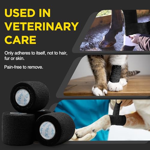 OK TAPE 12 Rolls Self Adhesive Bandage Wrap, Elastic Athletic Tape, Self Stick Bandage Tape, Vet Wrap, Medical Wrap for Wrist, Feet, 2" x 5 Yards - Black - color: Black, size: 2 Inch