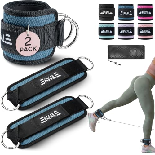 BAGAIL Ankle Straps for Cable Machines (2 Pack), Double D-Ring Ankle Cuffs with Extra Thick Padding, Adjustable Fit for Women & Men Glute Kickbacks, Hip Abductors & Leg Curls, Includes Mesh Bag - color: Blue