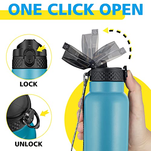 Han's Bottle Sports Water Bottle - 24 Oz, Straw Lid, Leak Proof, Vacuum Insulated Stainless Steel, Double Walled, Thermo Mug,Ocean - color: Ocean, size: 24 Ounces