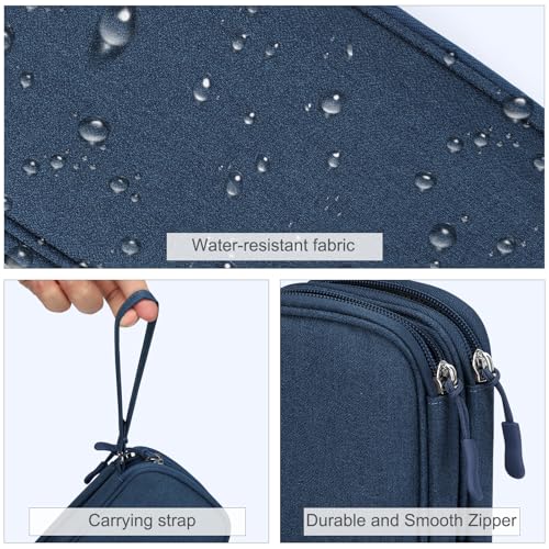 FYY Electronic Organizer, Travel Tech Pouch Bag, Cable Organizer Navy | Wrist Strap, Waterproof, Double Layers Portable Electronics Travel Carrying Case for Cord, Charger, Daily Business Trips Use - color: Navy, size: Small