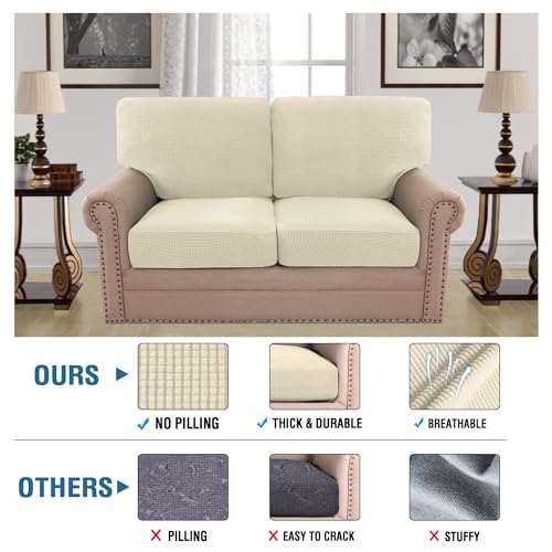 H.VERSAILTEX Multi-Pieces Loveseat Covers for 2 Cushion Couch High Stretch Couch Cushion Covers Jacquard Textured Twill Fabric(2 Seat Covers Plus 2 Back Cushion Covers, Natural) - color: Natural, size: 2 SEAT COVERS + 2 BACK COVERS