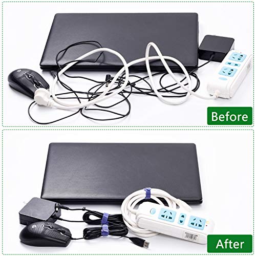 OneLeaf 60 Pcs Reusable Fastening Cable Ties with Hook and Loop, Multi-Purpose Cable Straps Wire Ties Cable Management, Adjustable Cord organizer Ties for Computer/TV/Electronics, 3 Sizes and 5 Colors - size: 4in+6in+8in-60pcs