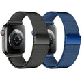 Stainless Steel Milanese Loop Compatible with Apple Watch Bands 49mm 46mm 45mm 44mm 42mm 38/40/41mm Men Women；Mesh Loop Magnetic Clasp Strap for iWatch Bands Ultra 3 2 1 Series 11 10 9 8 7 SE 6 5 4 - color: Black+Blue, size: 42mm(Series 3)/44mm/45mm/46mm/