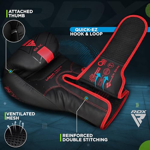 RDX Kids Boxing Gloves Sparring and Muay Thai Maya Hide Leather, Kara Patent Pending Junior Training Mitt for Kickboxing, Punching Bag, Focus Pads, MMA, Thai Pad, Double End Ball Punching Gloves - color: RED, size: 6OZ