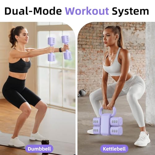 2-in-1 Adjustable Dumbbell Set, 4-Level Weights for Women | Convertible Dumbbell & Kettlebell, Adjustable 2.2-5.5lb Each, Quick-Change Button, Compact for Home Gym, Office & Outdoor - color: Purple