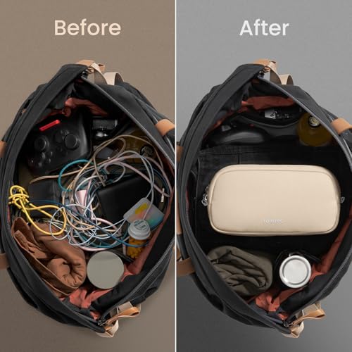 tomtoc Electronics Organizer Travel Case, Water Resistant Travel Bag Cable Organizer for Essentials, Tech Pouch Accessories Carry Storage for Cord, Phone, Cables, Airpods, USB Flash Drive, Daily Items - color: Natural Sand, size: Small