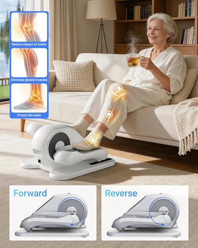 UMAY Under Desk Elliptical Eclipse Leg Exerciser Electric as seen on TV | Foot Pedal Peddler Seated Exercise Machine for Seniors 12 Level Speeds Manual Auto Mode with Remote for Home Office - color: Off-White