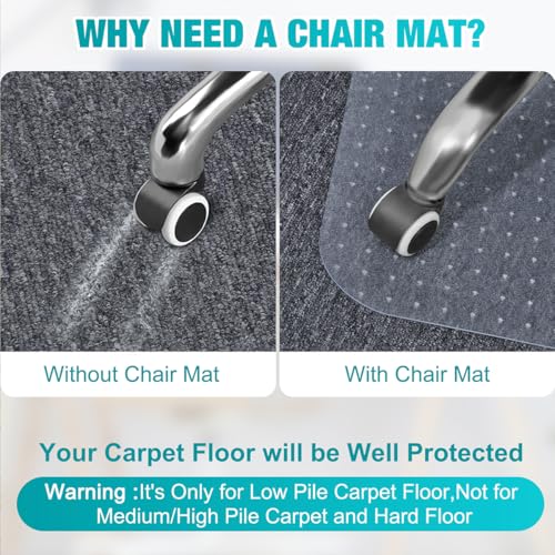2 Pack Office Chair Mat for Carpets, 48" x 30" Clear Heavy Duty Plastic Floor Protector for Low Pile Carpeted Floors, Under Desk Computer Chair Mat for Home Office, Easy Glide and Flat Without Curling - size: 2PCS 48" X 30"